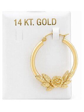 Flower Leaf Single Earring Solid 14k Yellow Gold